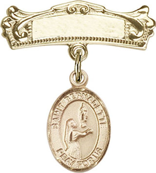 14kt Gold Badge Pin St. Bernadette Baby Badge - Engravable