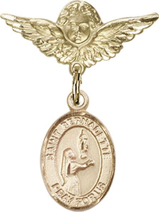 14kt Gold Small Angel w/Wings St. Bernadette Baby Badge - Engravable