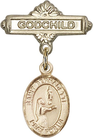 14kt Gold Godchild St. Bernadette Baby Badge - Engravable