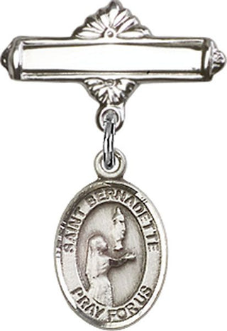Sterling Silver Polished Badge Pin St. Bernadette Baby Badge - Engravable