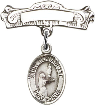 Sterling Silver Badge Pin St. Bernadette Baby Badge - Engravable