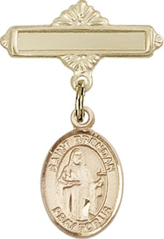 14kt Gold Filled Polished Badge Pin St. Brendan the Navigator Baby Badge - Engravable