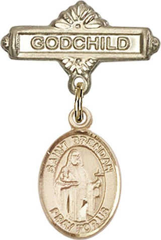 14kt Gold Filled Godchild St. Brendan the Navigator Baby Badge - Engravable