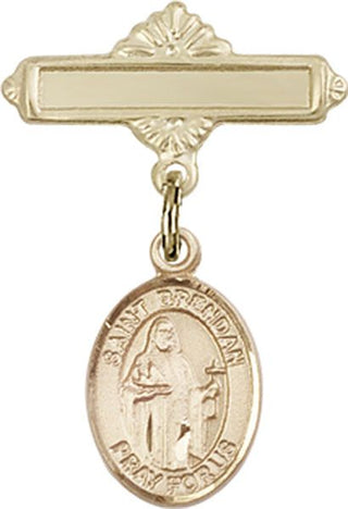 14kt Gold Polished Badge Pin St. Brendan the Navigator Baby Badge - Engravable