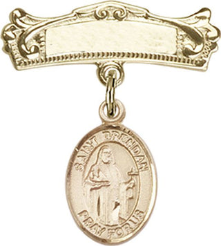 14kt Gold Badge Pin St. Brendan the Navigator Baby Badge - Engravable