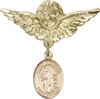 14kt Gold Large Angel w/Wings St. Brendan the Navigator Baby Badge - Engravable