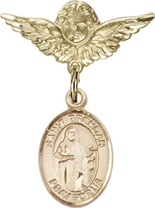 14kt Gold Small Angel w/Wings St. Brendan the Navigator Baby Badge - Engravable