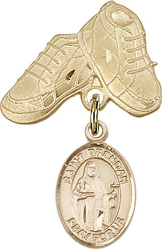 14kt Gold Baby Boots St. Brendan the Navigator Baby Badge - Engravable
