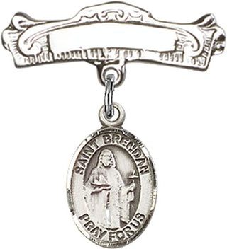 Sterling Silver Badge Pin St. Brendan the Navigator Baby Badge - Engravable