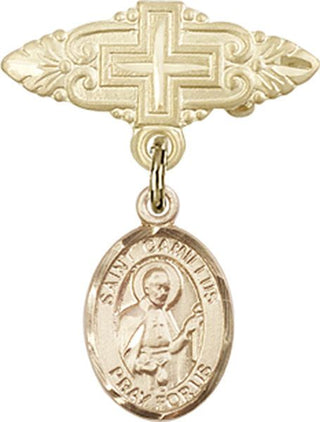 14kt Gold Filled Badge Pin With Cross St. Camillus of Lellis Baby Badge - Engravable