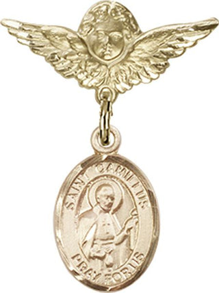 14kt Gold Filled Small Angel w/Wings St. Camillus of Lellis Baby Badge - Engravable