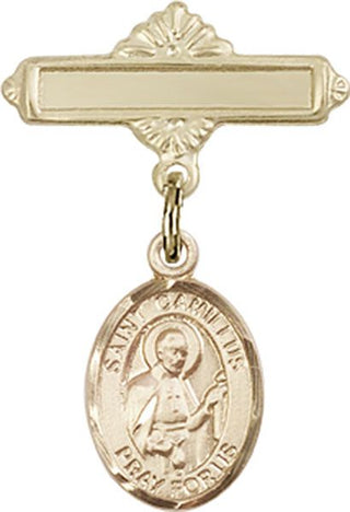 14kt Gold Polished Badge Pin St. Camillus of Lellis Baby Badge - Engravable
