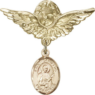 14kt Gold Large Angel w/Wings St. Camillus of Lellis Baby Badge - Engravable