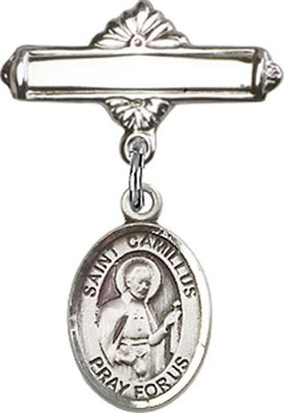 Sterling Silver Polished Badge Pin St. Camillus of Lellis Baby Badge - Engravable