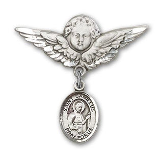Sterling Silver Large Angel w/Wings St. Camillus of Lellis Baby Badge - Engravable