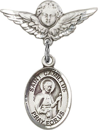 Sterling Silver Small Angel w/Wings St. Camillus of Lellis Baby Badge - Engravable