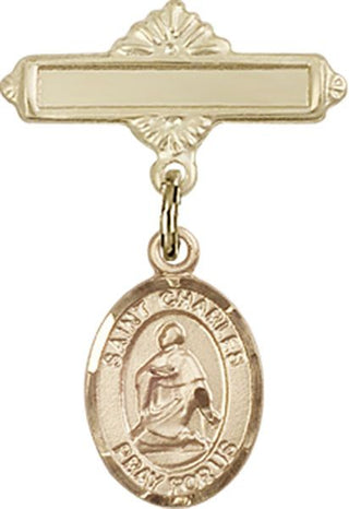 14kt Gold Filled Polished Badge Pin St. Charles Borromeo Baby Badge - Engravable