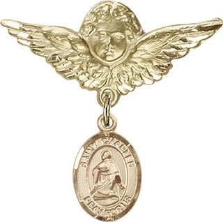 14kt Gold Filled Large Angel w/Wings St. Charles Borromeo Baby Badge - Engravable