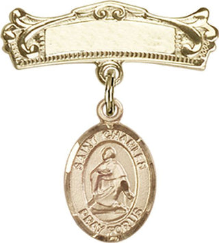 14kt Gold Badge Pin St. Charles Borromeo Baby Badge - Engravable