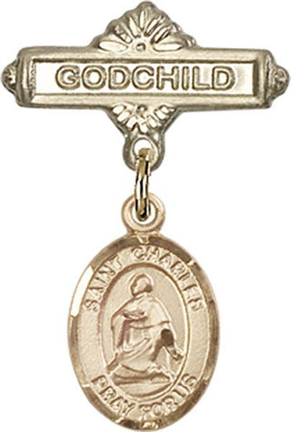 14kt Gold Godchild St. Charles Borromeo Baby Badge - Engravable