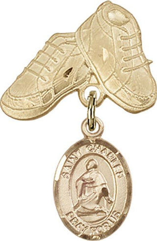 14kt Gold Baby Boots St. Charles Borromeo Baby Badge - Engravable