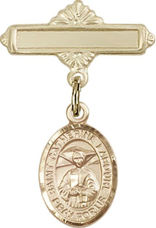 14kt Gold Filled Polished Badge Pin St. Catherine Laboure Baby Badge - Engravable