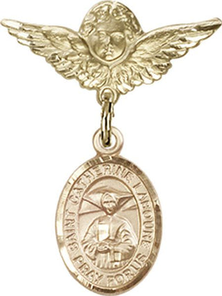 14kt Gold Filled Small Angel w/Wings St. Catherine Laboure Baby Badge - Engravable