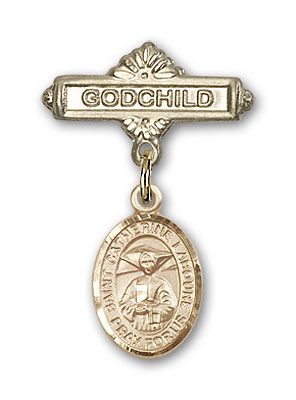 14kt Gold Filled Godchild St. Catherine Laboure Baby Badge - Engravable