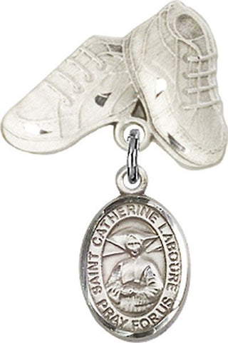 Sterling Silver Baby Boots St. Catherine Laboure Baby Badge - Engravable