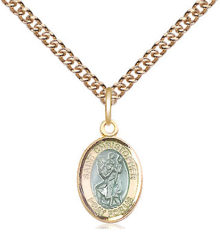 14kt Gold Filled Saint Christopher w/Epoxy Medal Religious and Catholic Jewelry Engraved Catholic Saint Jewelry