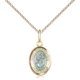 14kt Gold Saint Christopher w/Epoxy Medal Engraved Catholic Saint Jewelry