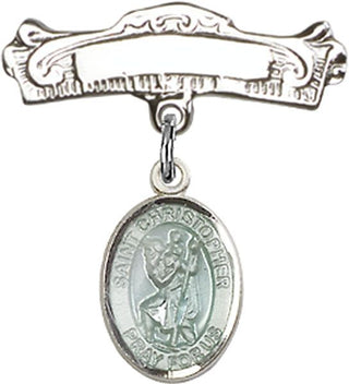 Sterling Silver Badge Pin St. Christopher Baby Badge - Engravable