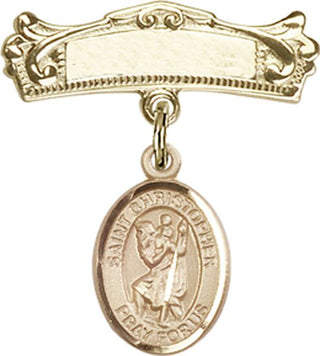 14kt Gold Filled Badge Pin St. Christopher Baby Badge - Engravable