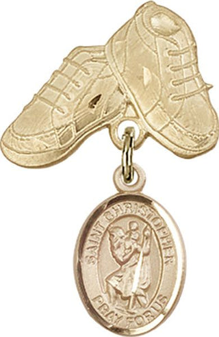 14kt Gold Filled Baby Boots St. Christopher Baby Badge - Engravable