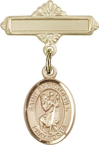 14kt Gold Polished Badge Pin St. Christopher Baby Badge - Engravable
