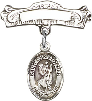 Sterling Silver Badge Pin St. Christopher Baby Badge - Engravable
