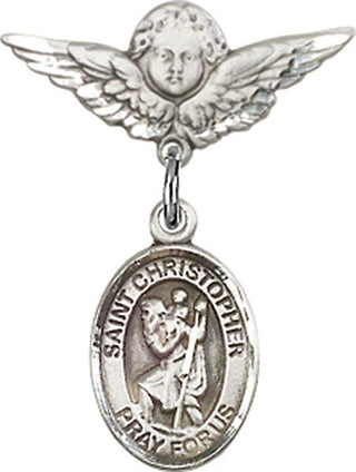 Sterling Silver Small Angel w/Wings St. Christopher Baby Badge - Engravable