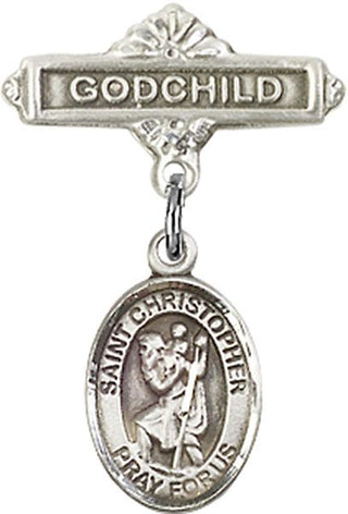 Sterling Silver Godchild St. Christopher Baby Badge - Engravable
