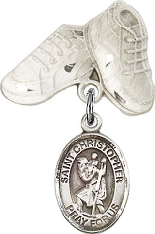 Sterling Silver Baby Boots St. Christopher Baby Badge - Engravable