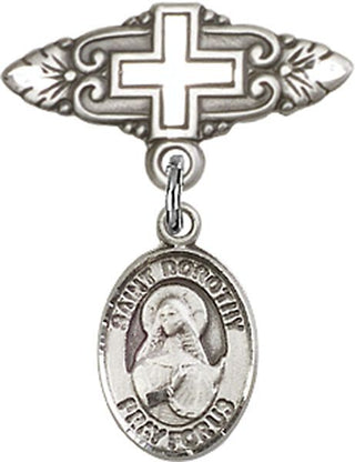 Sterling Silver Badge Pin With Cross St. Dorothy Baby Badge - Engravable
