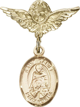 14kt Gold Small Angel w/Wings St. Daniel Baby Badge - Engravable