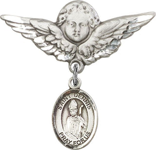 Sterling Silver Large Angel w/Wings St. Dennis Baby Badge - Engravable