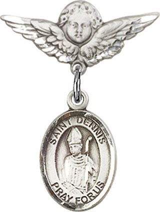 Sterling Silver Small Angel w/Wings St. Dennis Baby Badge - Engravable