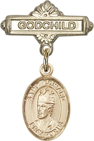 14kt Gold Filled Godchild St. Edward the Confessor Baby Badge - Engravable