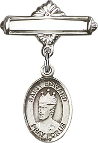 Sterling Silver Polished Badge Pin St. Edward the Confessor Baby Badge - Engravable