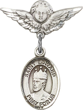 Sterling Silver Small Angel w/Wings St. Edward the Confessor Baby Badge - Engravable