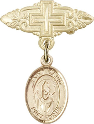 14kt Gold Filled Badge Pin With Cross St. David of Wales Baby Badge - Engravable