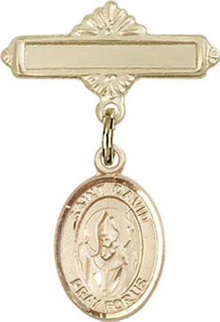 14kt Gold Polished Badge Pin St. David of Wales Baby Badge - Engravable