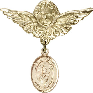 14kt Gold Large Angel w/Wings St. David of Wales Baby Badge - Engravable