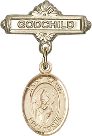 14kt Gold Godchild St. David of Wales Baby Badge - Engravable